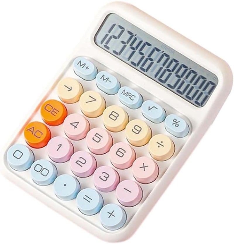 Mechanical Calculator Large LCD Display Big Round Button Cute Candy Color For Office School - Image 1